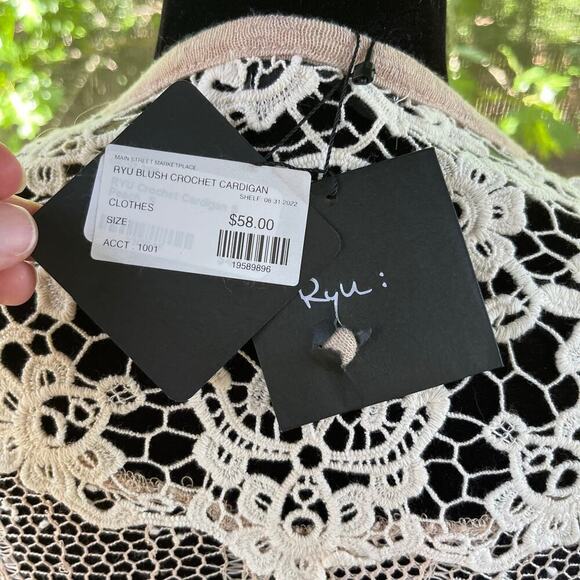 Ryu Women's Open Knit Longline Lace Trim Cardigan Color Blush Size S. NEW - Picture 8 of 11